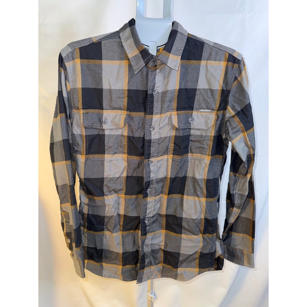 Eddie Bauer Mens Classic Fit Plaid Flannel Shirt Grey Yellow Black Size M
